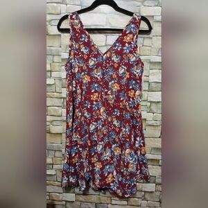 New Mittoshop Floral Flowy Mini Dress Red Blue Small